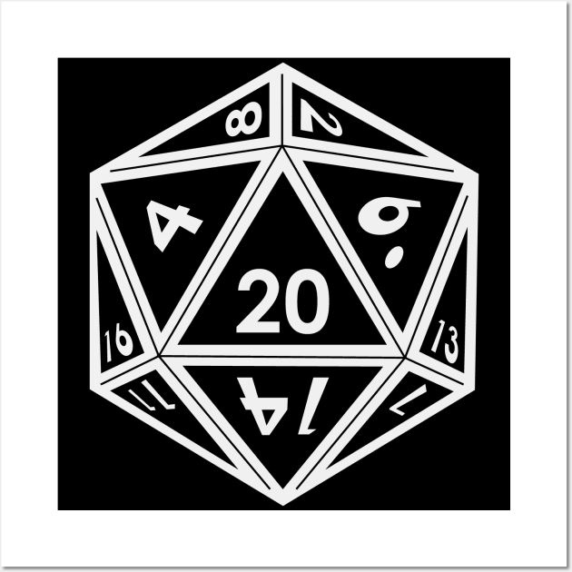 Transparent D20 Dice (White Outline) Full Size Wall Art by Stupid Coffee Designs